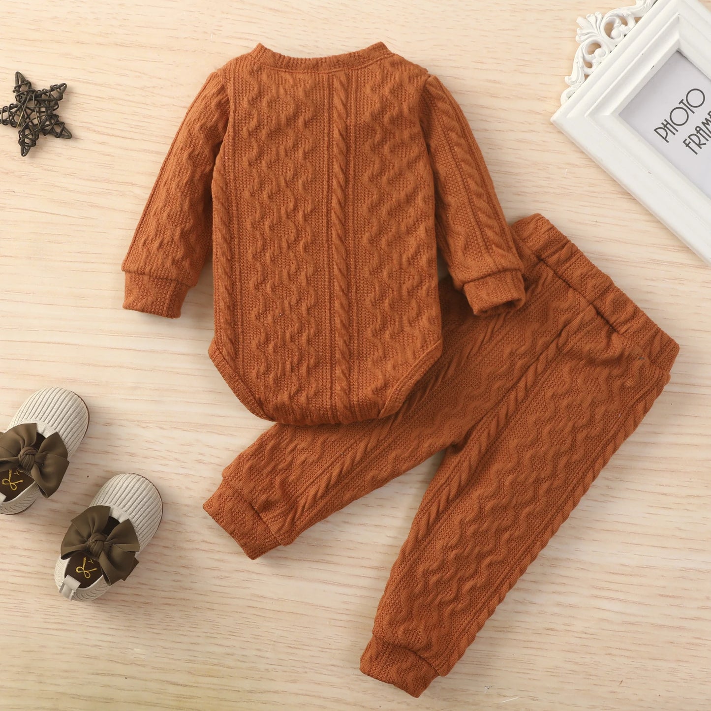 Newborn Infant Long Sleeve Round Neck Button Sweater Knitting Trousers